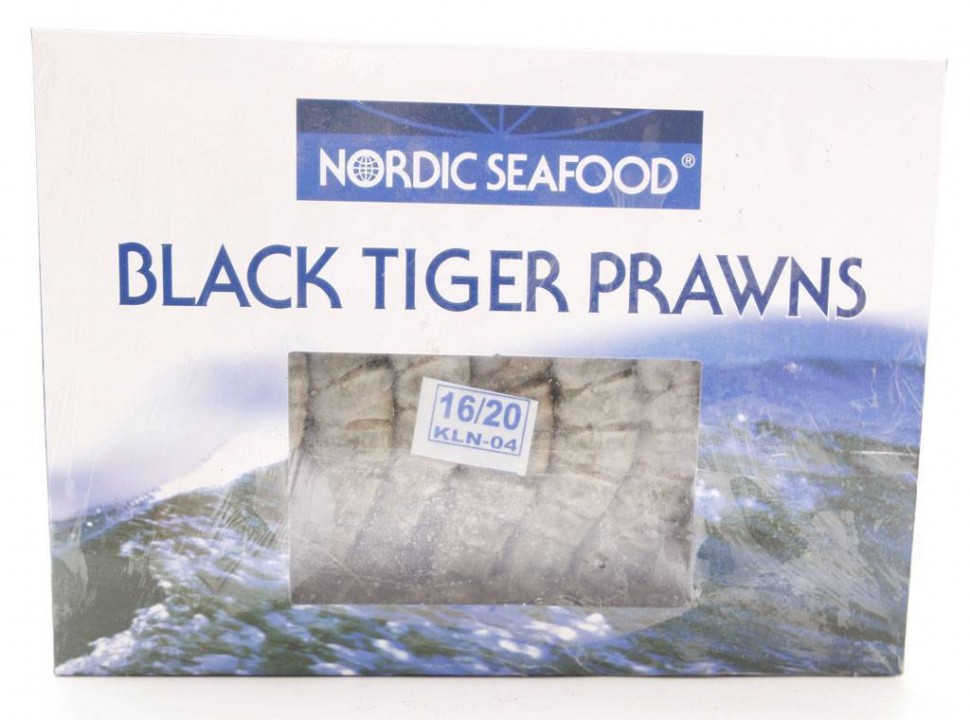 Креветки черные тигровые Nordic с головой в панцире сырые замороженные 1 кг