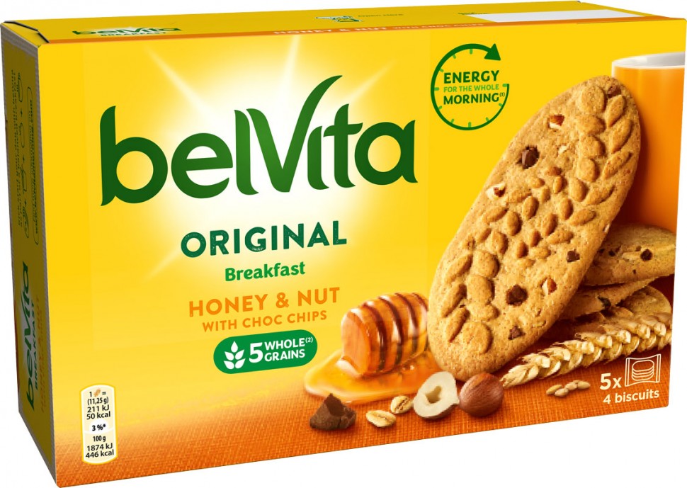 Печенье BelVita Original Breakfast Honey&Nut с шоколадными кусочками 225г