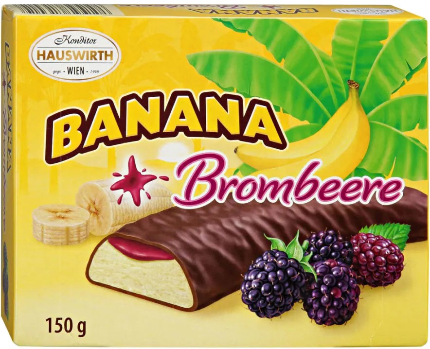 Цукерки Hauswirth банан-ожина шоколадні 150г