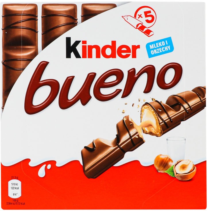 Вафлі Kinder Bueno із молочно-горіховою начинкою покриті молочним шоколадом 107.5г