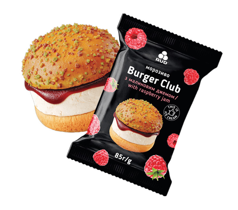 Морозиво Rud Burger Club з малиновим джемом 85г